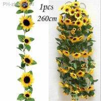 1pcs 260cm Artificial Yellow Sunflower Garland Flower Vine Wedding Floral Arch Decor Silk