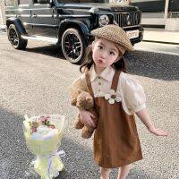 CUI YI SHOP Girls skirts childrens fashionable forest dresses summer baby princess short-sleeved fake two-piece suspender skirts