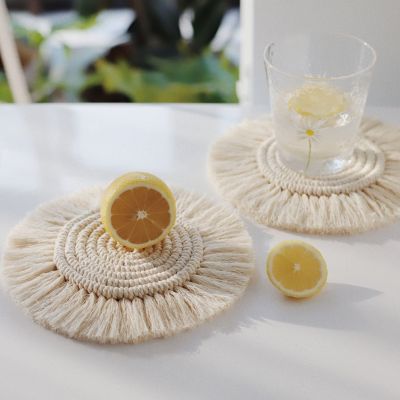 Cotton Braid Coaster Bohemia Style Handmade Macrame Cup Cushion placemats For Table Non-slip Cup Mat Placemat