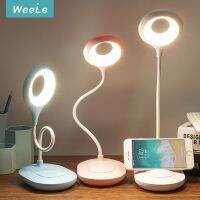 ❀ Weele Multifunction Desk Lamp for Children Kids Charging and Plug-in Dual-Use Three-Color Temperature Adjustable Eye Protection Table Lamp with No Blue Light USB Touch Night Light Phone Stand