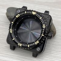 New 42Mm Black Square Watch Cases PVD Stainless Steel Sapphire Glass Watch Fits Seiko NH35 NH36 Movement Waterproof Watch Parts