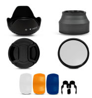 58มม. UV Filter เลนส์ Hood Cap 3 Pop Up Diffuser สำหรับ Canon Rebel T4i T3i T3 T2i T1i XT XS XSi 18-55มม.