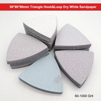 90x90x90mm Triangle Hook Loop Flocking Dry White Sandpaper 60-1000 Grit Self-adhesive Angle Grinder Triangular Sanding