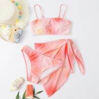 Ombre Gradient Color 3PCS Girl Swimsuit Kids With Cover Up 7-14 Years Childrens Swimwear Bikini Set Teenagers Bathing Suit 2023