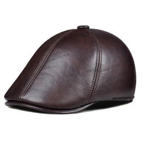 Winter Mens Womens Real Genuine Cowhide Leather Baseball Cap Brand Newsboy Beret Hat Winter Warm Caps Hats With Ears Flap