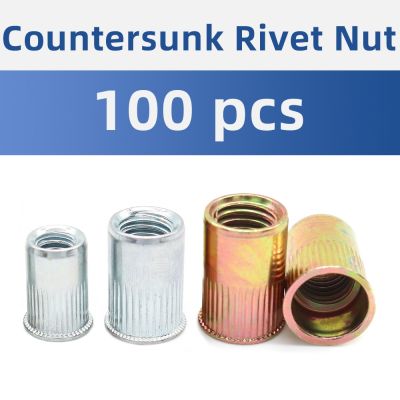 100PCS Rivet Nut Carbon Steel Small Countersunk Head Riveted Nuts M4-M10 Zinc Plated Threaded Inserts for Housings Panels