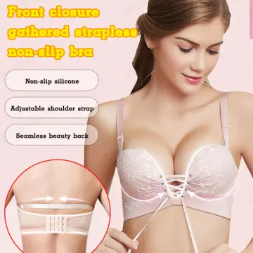 Women’s Strapless Bra Bandeau Wireless Front Buckle Push Up Lift Invisible  with Dethachable Straps Non-Slip : : Clothing, Shoes & Accessories