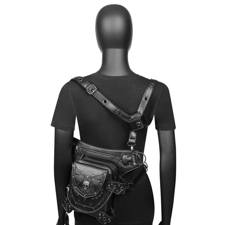 new-european-and-american-punk-motorcycle-skull-chain-bag-womens-cross-body-bag-pu-outdoor-pocket