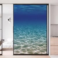 Sea Scenery No Glue Privacy Window Film Vinyl Static Cling Frosted Stained Glass Decorative Window Sticker Window Film 2 Window Sticker and Films