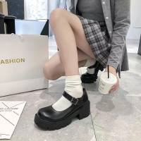 Patent Leather Shoes Spring Autumn Mary Jane Shoes Womens Buckle Strap High Heels Retro Platform Lolita Shoes Woman