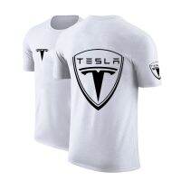 2022 ฤดูร้อน Man โลโก้รถปรับแต่ง TShirt Tesla Tees สีทึบแขนสั้นบุรุษ Hip Hop แฟชั่นพิมพ์ 100% Cotton TOP