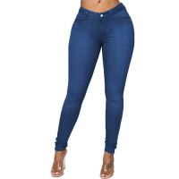 Pencil Pants Women High Waisted Stretch Denim Jeans Womens Fashion Cotton Slim Jeans Zipper Blue Retro Washed Skinny Trousers