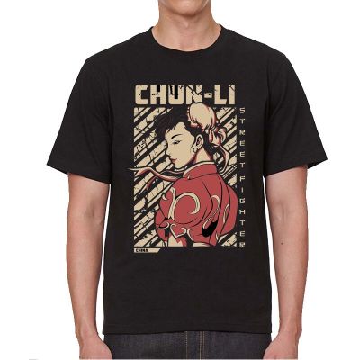 Street Style Chun Li Print T-Shirt Men Funny Street Fighter Tshirt O-Neck Short Sleeve Summer Tops Streetwear