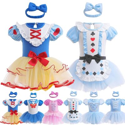 3-18M Newborn Clothes Baby Romper Girl Halloween Costume Infant Snow White Alice Cinderella Rapunzel Elsa Dress with Headband