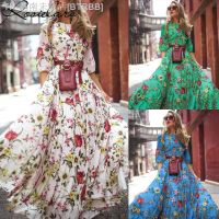 【hot】◈✵  2023 A-line Floral Print Waist Boho Bodycon Dresses for Streetwear Size 3XL