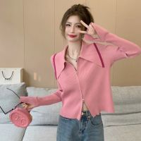 The new autumn brought knit female doll design feels double zipper loose brief paragraph show thin cardigan jacket coat