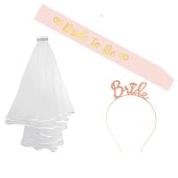 ✆♨ 3pcs set Bride to be Bridal Theme Decoration Kit Bridal Veil Sash Tiara Headband Banner Bachelorette