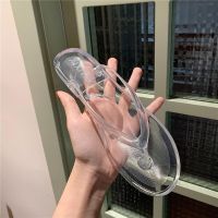 Han edition crystal transparent plastic slippers word procrastinates female ins bath students outside to wear sandals in the summer of beach jelly shoes