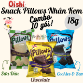 Bánh snack Bim Bim Pillows Oishi Nhân Kem Socola Sữa Dừa Cookies & Kem