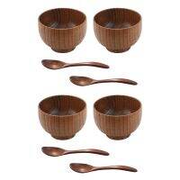 【Ready Stock&amp;COD】8 Pieces Wooden Handmade Bowl and Spoon for For Rice Miso Serving Home Kitchen Tableware