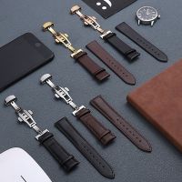 【July】 Soft leather watch strap men and women plain belt cowhide chain accessories pin buckle butterfly