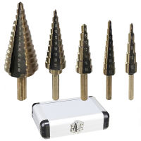 5pcs Step Drill Bit HSS Titanium Coated Straight Multiple Hole 50 Size Drill Bit for Metal Wood Plastic Sheet With Aluminum Case