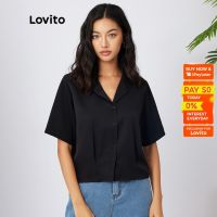 COD dhdfxcz Lovito Casual Plain Ruffle Collar Short Sleeve Blouses For Women L21AS078 (Black/Green)