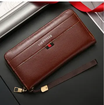 Mens Long Wallet Leather Zipper Large Phone Holder Bag Business Clutch  Handbag