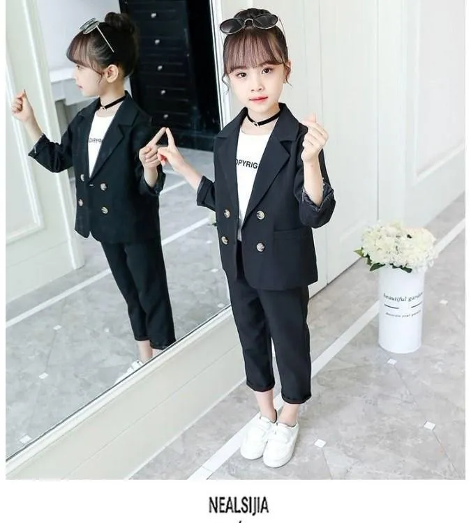 Spring Autumn School Children'S Suit Girls Clothing Set Solid Blazer Pants  Outfits For Baby Girl 6 8 12 Year Kids Clothes Sets | Lazada