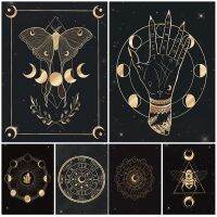 Gothic Witchy Art โปสเตอร์และพิมพ์สำหรับตกแต่งบ้าน-แม่มดโหราศาสตร์ Constellations Wall Art-แม่มดปฏิทินภาพวาดผ้าใบ-สีทอง