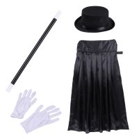 Magician Costume for Kids Kiddie Dress Up Top Hat Cape Magic Wand Gloves Halloween Magician Role Play Stage Performence Outfit