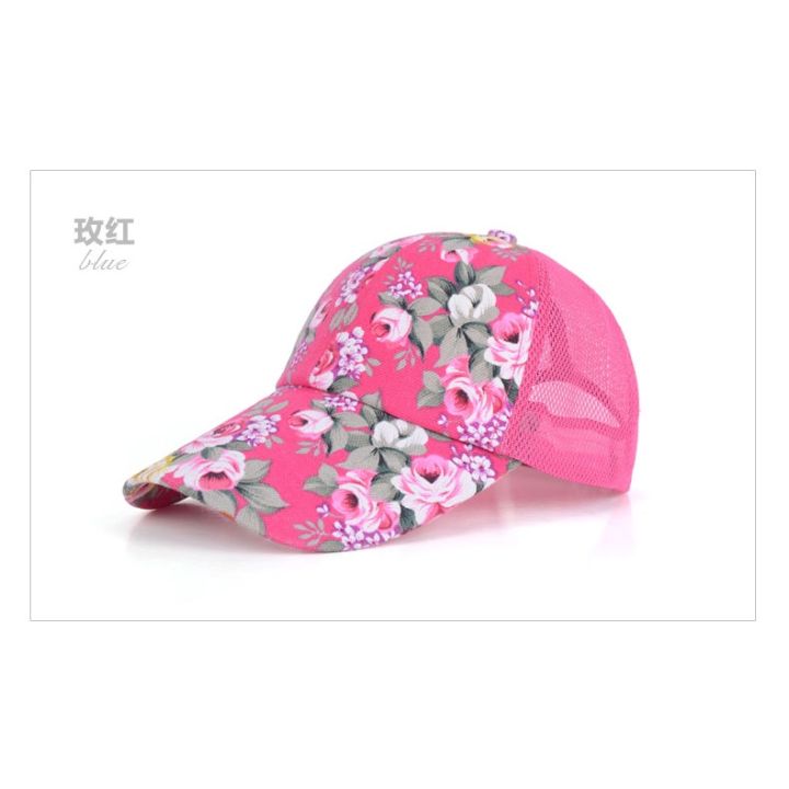 พร้อมส่งสีชมพู-หมวกแก็ปแฟชั่น-หมวกแฟชั่นลายดอกไม้สวย-หมวกแก็ป-หมวกลายดอกไม้