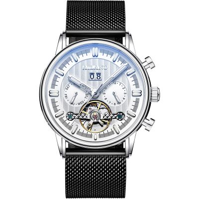 ⌚AILANG นาฬิกาสายหนังสีน้ำตาลนาฬิกากลไกสุดหรูผู้ชาย,นาฬิกาแฟชั่น Tourbillon อัตโนมัติกันน้ำมีปฏิทินสัปดาห์