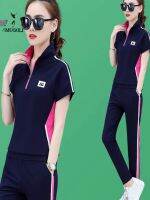 ஐ♣ Golf clothing womens sports suit summer lapel short-sleeved T-shirt womens slimming trousers large size two-piece set