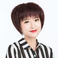 [COD] Real hair wig female short curly realistic set middle-aged and elderly head corn perm fluffy lady