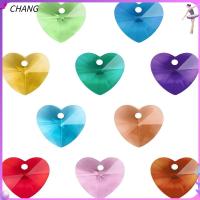 CHANG ลูกปัดแก้วรูปหัวใจหลากสีประดับลูกปัดแก้วหลากสีอุปกรณ์เสริมความรักสำหรับเครื่องประดับรูปหัวใจ