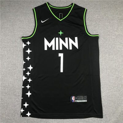 Ready Stock 2022 2023 Newest Mens 1 Anthony Edwards Minnesota Timberwolves Basketball 2020/21 Swingman Jersey - Black