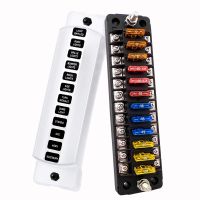 Universal Blade Fuse Block Holder Kit with 12 Way 12V-24V Waterproof Auto Boat Power Distribution Panel Board Fuses Accessories