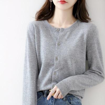 Soft Waxy Crewneck Knitted Cardigan Womens Loose Solid Color Jacket Womens Autumn New Style Outer Long Sleeve Top 2023