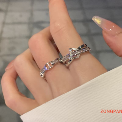 ZONGPAN 2ชิ้นแหวนสีเงินแบบปรับได้ตัวอักษร D แหวนบุคลิกภาพระดับสูงหรูหราแสงเปิดนิ้วชี้เครื่องประดับแฟชั่นผู้หญิง