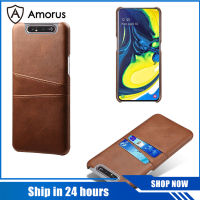 【กรณี amorus 】สำหรับ Samsung Galaxy A80 &amp; A90 ช่องเสียบการ์ดคู่หนัง PU เคสพีซีเคลือบ