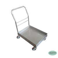 CMS รถเข็นพร้อมถาดรอง รถเข็นสเตนเลส รถเข็นเอนกประสงค์ stainless steel cart ขนาด50*70ซม.ด้ามเข็นสูง80ซม.ล้อขนาด4นิ้ว.