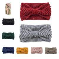 Bowknot headband winter sports knitted wool headgear solid color flower pattern hair accessories matching clothes headwrap