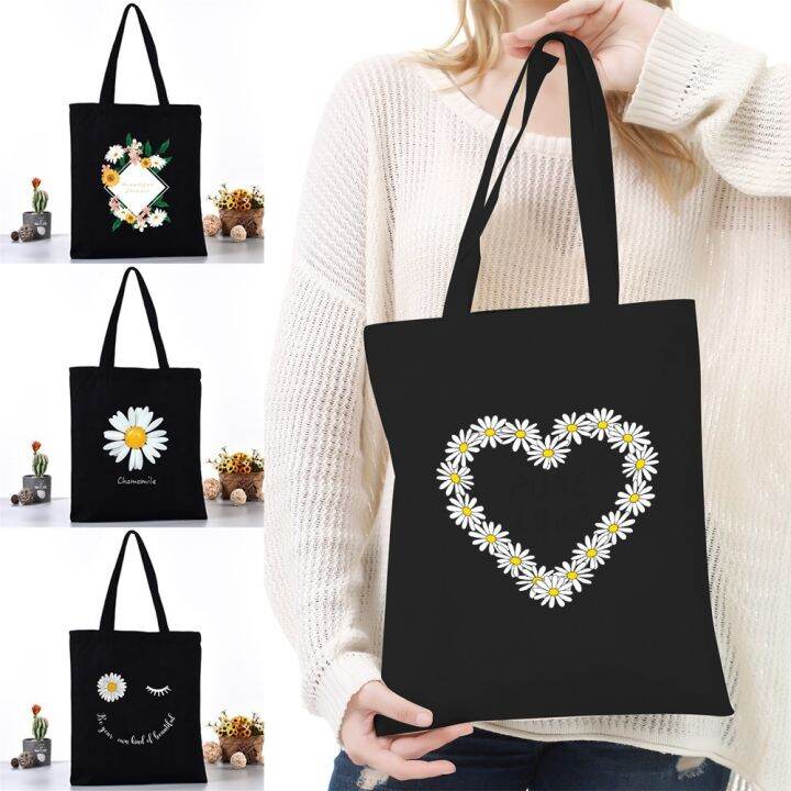 stylish-handheld-bag-versatile-shoulder-bag-daisy-print-handbag-casual-shopping-bag-printed-tote-bag