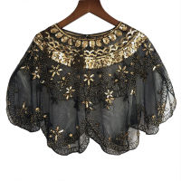 (HOT) ผู้หญิง Vintage 1920S Shawl Beaded เลื่อม Fringe Flapper Bolero Sheer ดอกไม้เย็บปักถักร้อยตาข่าย Shrug Cape แฟนซีปาร์ตี้ Cover Up