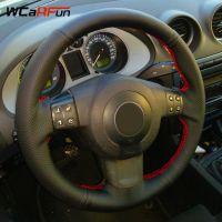 【YF】 WCaRFun Hand-stitched Black Artificial Leather Car Steering Wheel Cover for Seat Ibiza 6L leon 2007 2008