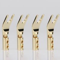 4PCS Hifi Audio Gold Plated Y Spade Plug Copper/Silver/Rhodium Fork Cable Connectors plug speaker