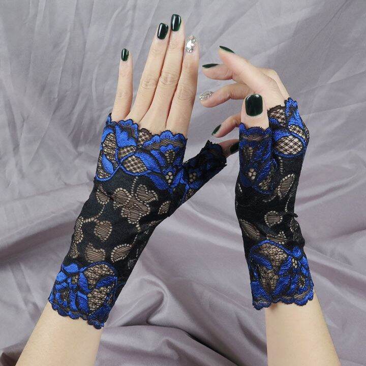 new-gloves-half-elastic-ultra-thin-driving-fingerless-embroidered-mittens