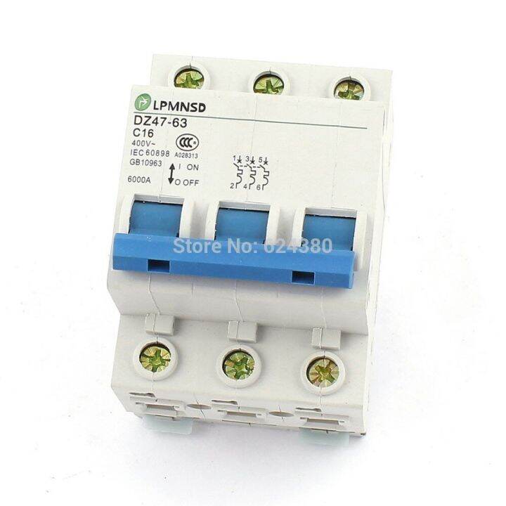 thumbnail image 2 of 3 Pole DIN Rail Circuit Breaker 16A 480V AC - Thermal Magnetic Trip MCB C16 Disconnect Switch 2 of 11