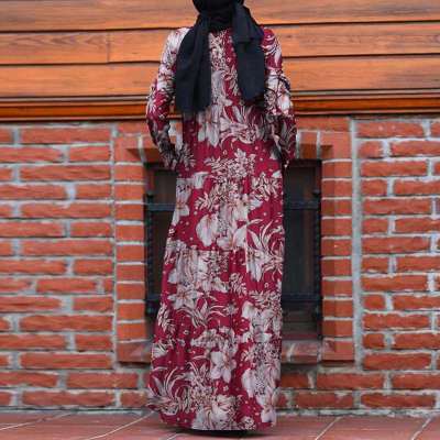 R ดูไบ abaya ตุรกี Hijab ชุดผู้หญิง VINTAGE ดอกไม้พิมพ์ Maxi sundress ฤดูร้อนแขนยาว Kaftan มุสลิม vestidor